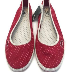 Lacoste Marthe Red Polka Dot Flat Shoes 10